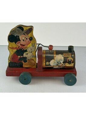 MICKEY MOUSE PULL TOY Train Engineer No. 485 Choo Choo Antique Fisher Price